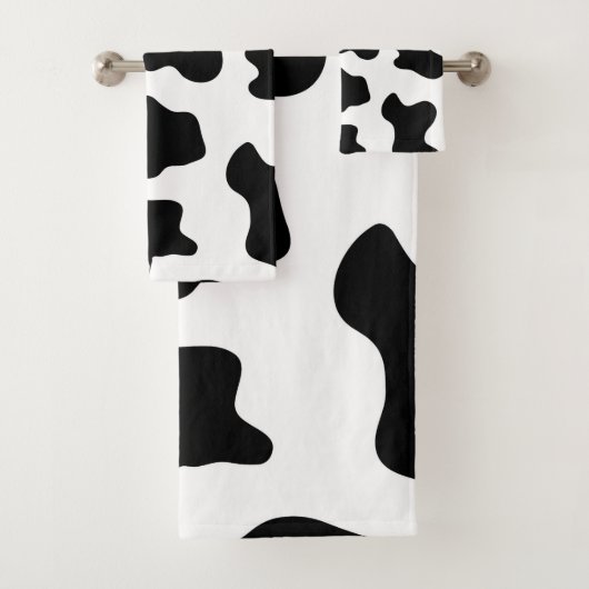 schattige koe op zwarte en witte boerderij bad handdoek (Insitu)