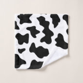 schattige koe op zwarte en witte boerderij bad handdoek (Wasdoekje)
