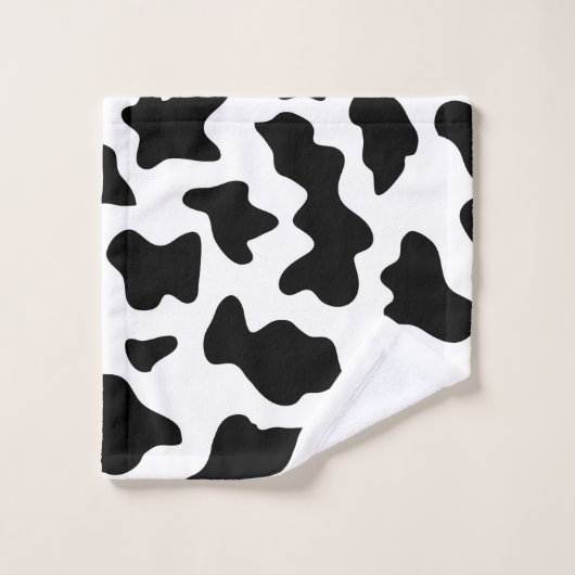 schattige koe op zwarte en witte boerderij bad handdoek (Wasdoekje)