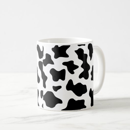 schattige koe op zwarte en witte boerderij koffiemok (Voorkant rechts)