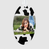 schattige koe op zwarte en witte boerderij ornament (voorkant)