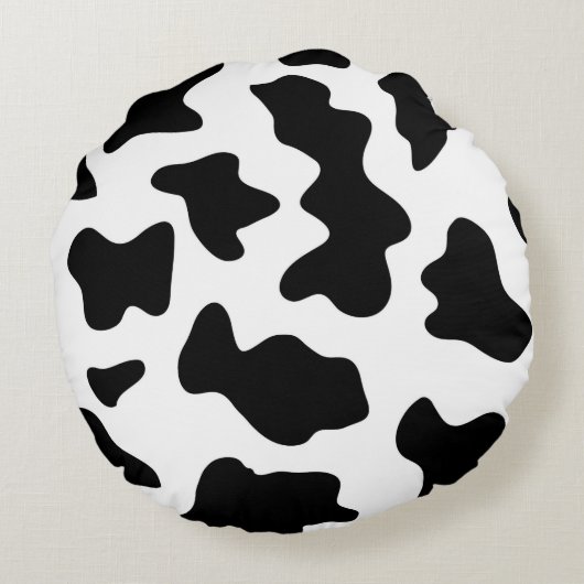 schattige koe op zwarte en witte boerderij rond kussen (Achterkant)