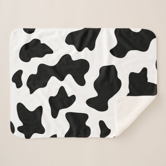 schattige koe op zwarte en witte boerderij sherpa deken (Voorkant (horizontaal))