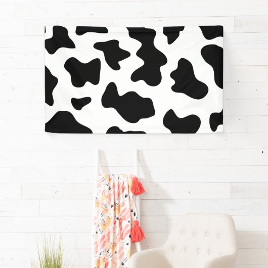 schattige koe op zwarte en witte boerderij spandoek (Insitu)