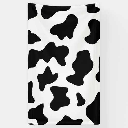 schattige koe op zwarte en witte boerderij spandoek (Verticaal)