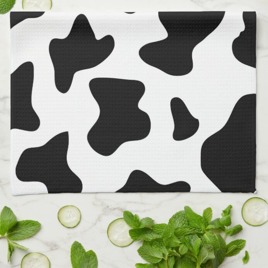 schattige koe op zwarte en witte boerderij theedoek (Gevouwen)