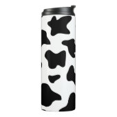 schattige koe op zwarte en witte boerderij thermosbeker (Gedraaid links)