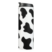 schattige koe op zwarte en witte boerderij thermosbeker (Geroteerd rechts)