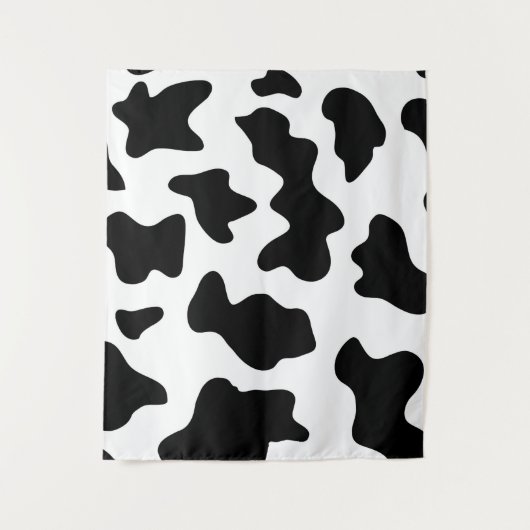 schattige koe op zwarte en witte boerderij wandkleed (Voorkant)