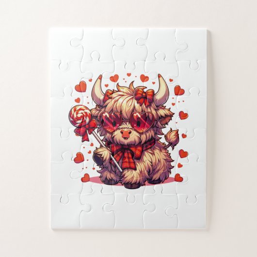 Schattige Koe Rode Hartjes Puzzels (Verticaal)