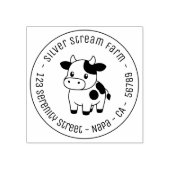 Schattige Koe Ronde Zakelijk Adres Rubberstempel (Afrduk)