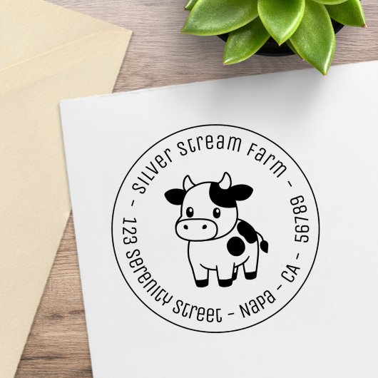Schattige Koe Ronde Zakelijk Adres Rubberstempel