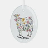 Schattige Koe, Waterverf Wilde Bloemen, Landelijk, Glas Ornament (Voorkant links)