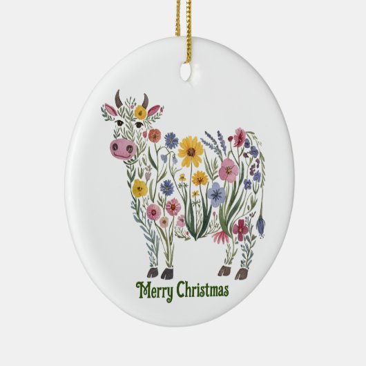 Schattige Koe, Waterverf Wilde Bloemen, Landelijk, Keramisch Ornament (Rechts)