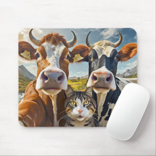 Schattige koeien en kat muismat! muismat