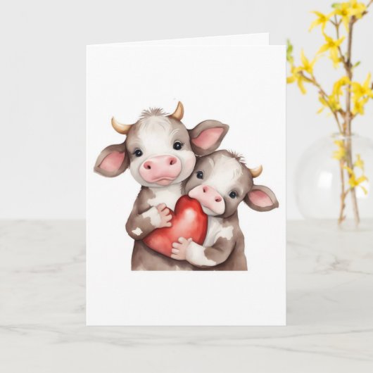 Schattige Koeien Valentijnsdag Kaart (Gele Bloem)