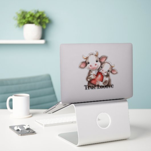 Schattige Koeien Ware Liefde Sticker (Laptop op bureau)