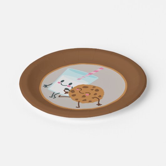 schattige koekjes en melkfeest papieren bordje (Gekanteld)