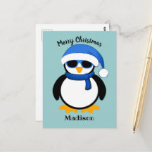 Schattige koele pinguïn Prettig kerstfeest blauw 