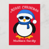 Schattige koele pinguïn Prettig kerstfeest rood Briefkaart (Voorkant)
