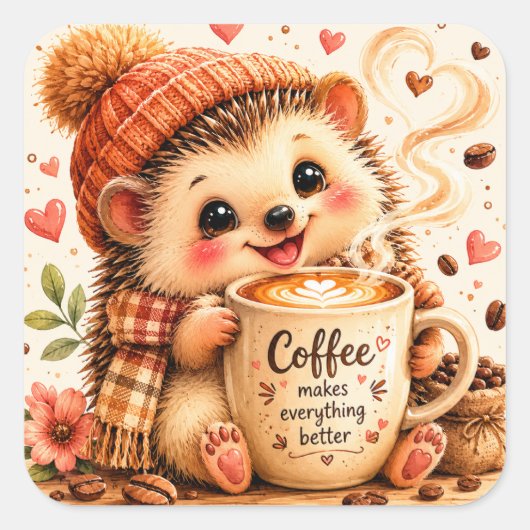 Schattige koffeggel watercolor kunst vierkante sticker (Voorkant)