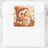 Schattige koffeggel watercolor kunst vierkante sticker (Tas)