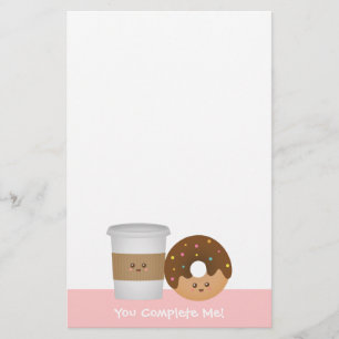 Schattige koffie en donut, je maakt me compleet briefpapier