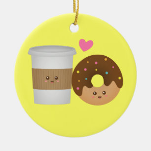 Schattige koffie en donut verliefd, perfect paar keramisch ornament