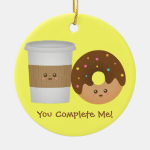 Schattige koffie en donut verliefd, perfect paar keramisch ornament