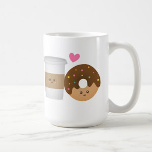 Schattige koffie en donut verliefd, perfect paar koffiemok