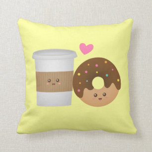 Schattige koffie en donut verliefd, perfect paar kussen