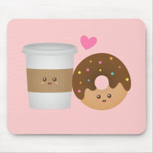 Schattige koffie en donut verliefd, perfect paar muismat