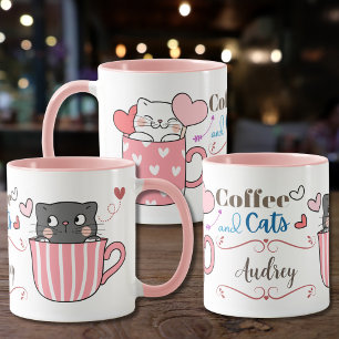 Schattige koffie en katten thema gepersonaliseerd mok