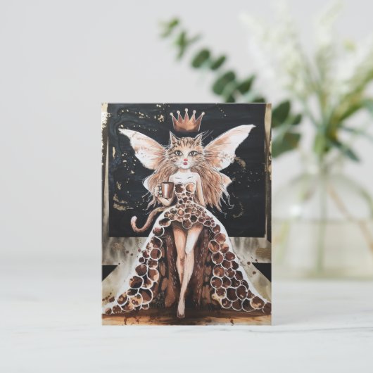 Schattige Koffie Kattenfee in het Mode Show Briefkaart (Staand voorkant)