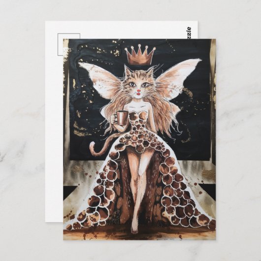 Schattige Koffie Kattenfee in het Mode Show Briefkaart (Voorkant / Achterkant)