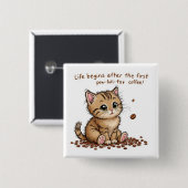 Schattige Koffie Kitten Wall Art Vierkante Button 5,1 Cm (Voorkant /achterkant)