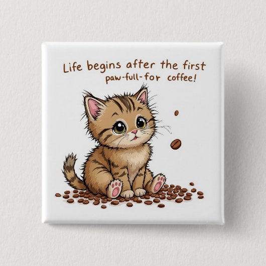 Schattige Koffie Kitten Wall Art Vierkante Button 5,1 Cm (Voorkant)