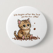 Schattige Koffie-Loving Kitten Button (Voorkant)