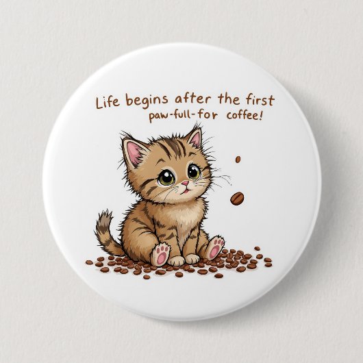 Schattige Koffie-Loving Kitten Button (Voorkant)