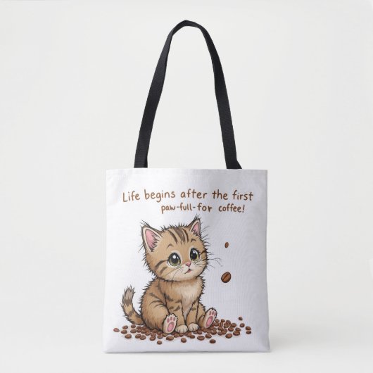 Schattige Koffie-Loving Kitten Canvas tas (Voorkant)