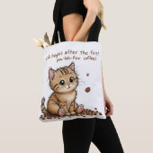 Schattige Koffie-Loving Kitten Canvas tas (Dichtbij)