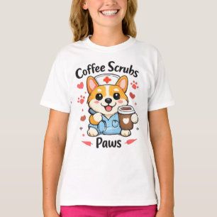 Schattige koffie scrubben poten hond verpleegster t-shirt