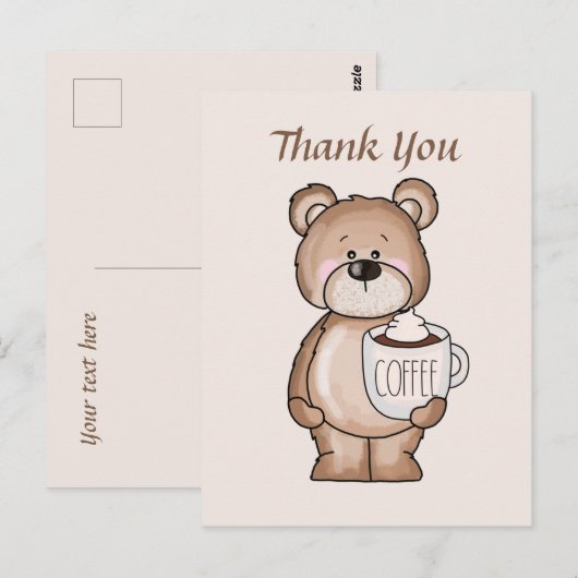 Schattige koffiebeer voeg tekst toe Dank je Briefkaart (Voorkant / Achterkant)