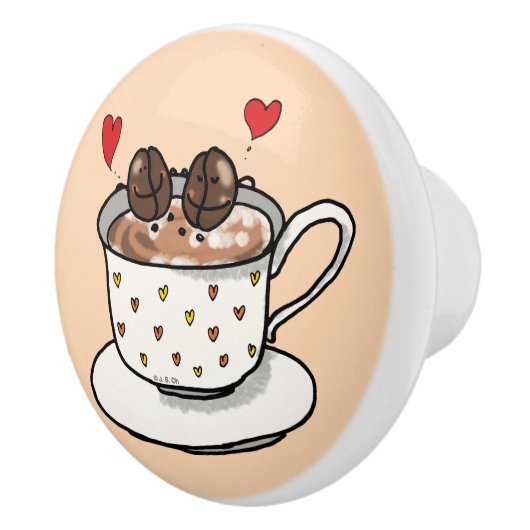 schattige koffiebonen in koffiebeker keramische knop (Rechts)
