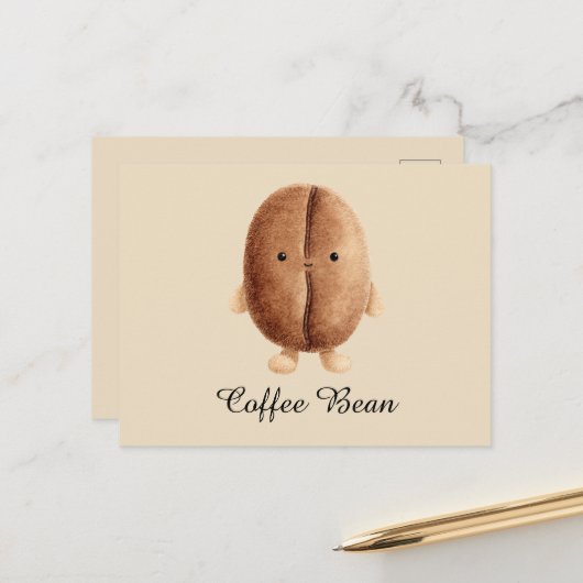 Schattige koffieboon briefkaart (Voorkant / Achterkant in situ)