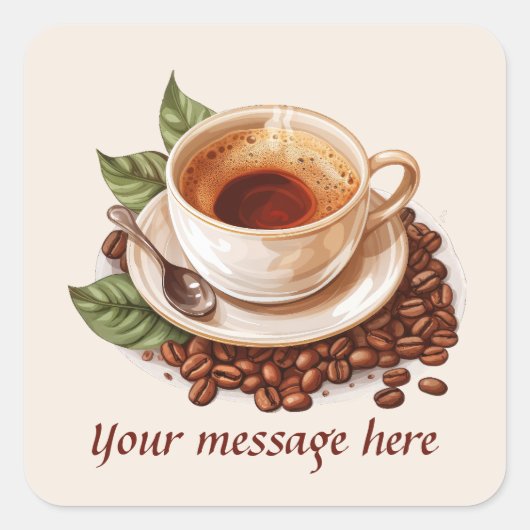 Schattige koffiefeestje vierkante sticker (Voorkant)