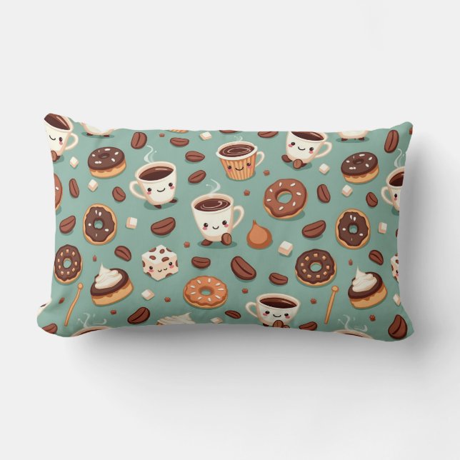 Schattige koffiefiguurtjes kussen (Voorkant)