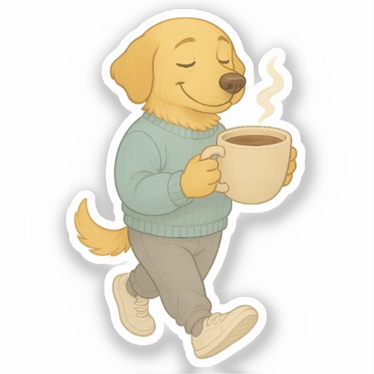 Schattige Koffiehond Clipart Sticker (Voorkant)