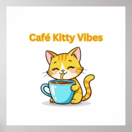 **Schattige koffiekat – Aardige kat die koffie dri Poster