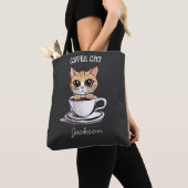 Schattige koffiekat grappig tote bag (Dichtbij)